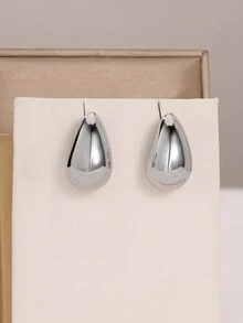 1 对不锈钢泪珠极简主义耳环，优雅时尚，适合女性派对和宴会，送给女朋友的最佳礼物 - 銀色 - 查看 1