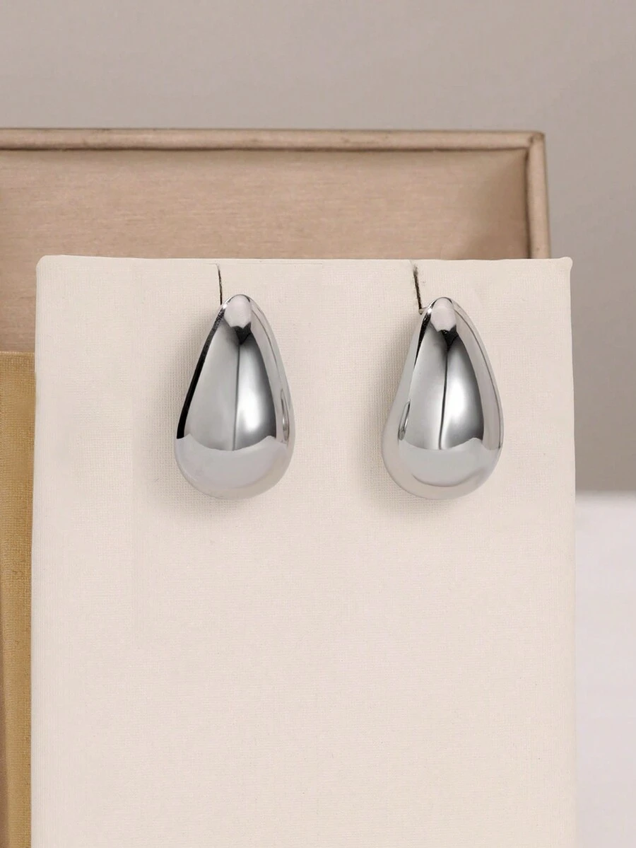 1 对不锈钢泪珠极简主义耳环，优雅时尚，适合女性派对和宴会，送给女朋友的最佳礼物 - 銀色 - 查看 1