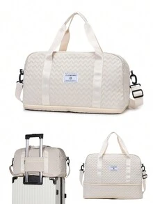 1 件休闲绗缝超大旅行行李袋多功能携带可扩展干湿分离和行李带设计轻便健身和瑜伽手提包非常适合运动/健身/周末度假和过夜住宿 - 机场友好型行李箱整理器 - 米色 - 查看 3