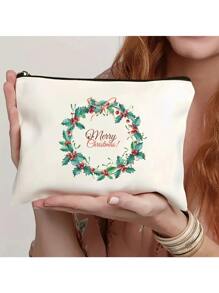 1 pieza Bolso ligero y elegante con diseño único impreso de árbol de Navidad, Papá Noel y renos, personalizables, perfecto para teléfono, cosméticos, monedero, embrague, neceser, esencial para viajes, con diseño de letra adorable