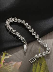 1 pièce Bracelet romain de luxe léger, ensemble de bracelet de luxe haut de gamme avec cœur en zircone et strass, bijoux de mariée