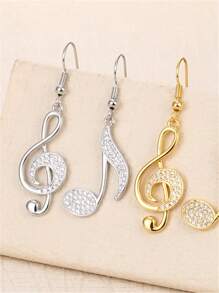 1 Cặp Hoa tai hình nốt nhạc bất đối xứng đính đá Rhinestone nguyên khối, dành cho phụ nữ đeo tại hộp đêm - Bạc - Xem 2
