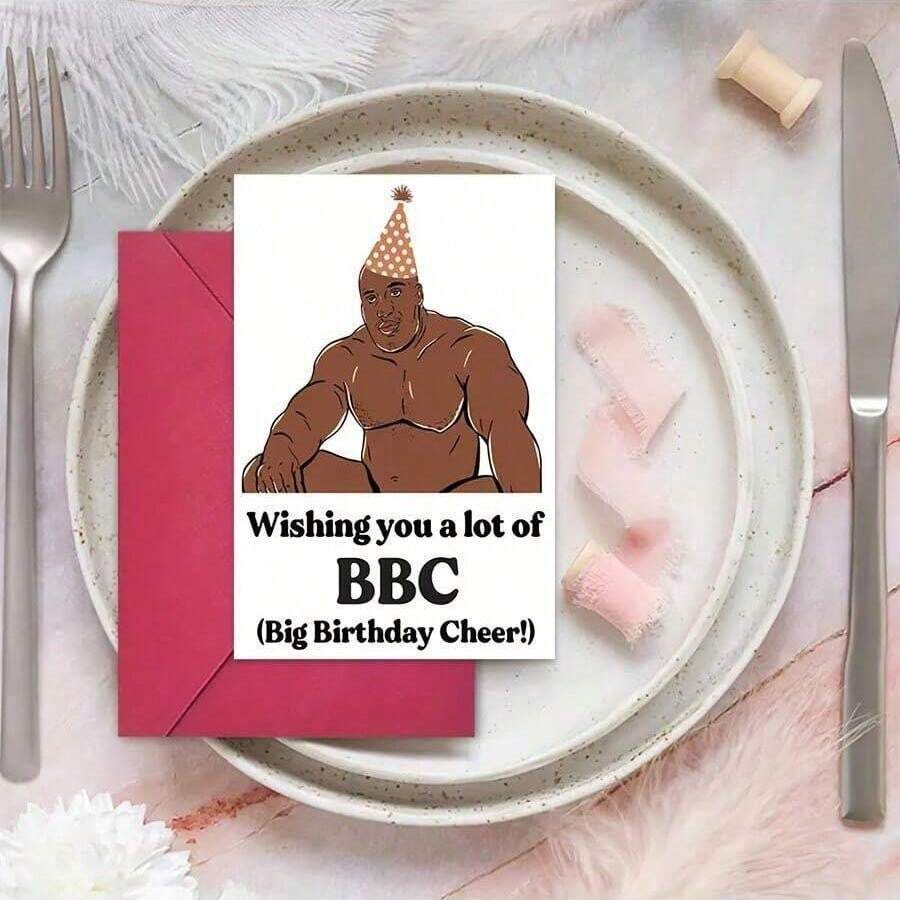 3pcs Interesting Birthday Card With Muscle Boy Funny Words ''Wishing