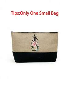 1Pc/2Pcs,Flower Letter Pattern,Initial Jute/Canvas Tote Bag Comes With A Makeup Bag, Personalized Present Bag, Suitable For Wedding, Birthday, Beach, Holiday,School Bag , Is A Great Gift For Women, Mom, Teachers, Friends, Bridesmaids,Student ,Large Bag , Back To School ,Simple Large-Capacity Handbag, Portable Casual Storage Tote Bag, Best Teacher Gift - Khaki - View 63