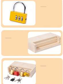 蒙特梭利教育锁玩具，幼儿通过锁定和解锁学习生活技能，儿童木制锁盒和板套装 - 杏色 - 查看 5