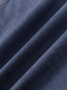 Men's Denim Top Shirt Long-Sleeved Casual Fashion Japanese Retro Plain Fashion New Pocketed Cotton Shirt Jacket - 霧霾藍 - 查看 7