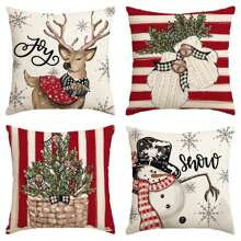 4 stuks Kerst Sneeuwman, Rendier Handschoenen, Eucalyptus Kussensloop, Wintervakantie Gestreepte Bankbekleding Kussenhoes, Eenzijdig, Geen Kussen