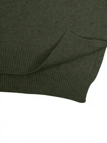 كنزة صوفية كروشيه طويلة الأكمام بياقة طاقم، فضفاضة، لون أحادي للنساء