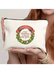 1 pieza Bolso ligero y elegante con diseño único impreso de árbol de Navidad, Papá Noel y renos, personalizables, perfecto para teléfono, cosméticos, monedero, embrague, neceser, esencial para viajes, con diseño de letra adorable