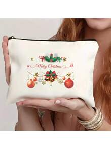 1 pieza Bolso ligero y elegante con diseño único impreso de árbol de Navidad, Papá Noel y renos, personalizables, perfecto para teléfono, cosméticos, monedero, embrague, neceser, esencial para viajes, con diseño de letra adorable