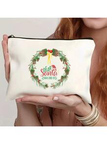 1 pieza Bolso ligero y elegante con diseño único impreso de árbol de Navidad, Papá Noel y renos, personalizables, perfecto para teléfono, cosméticos, monedero, embrague, neceser, esencial para viajes, con diseño de letra adorable