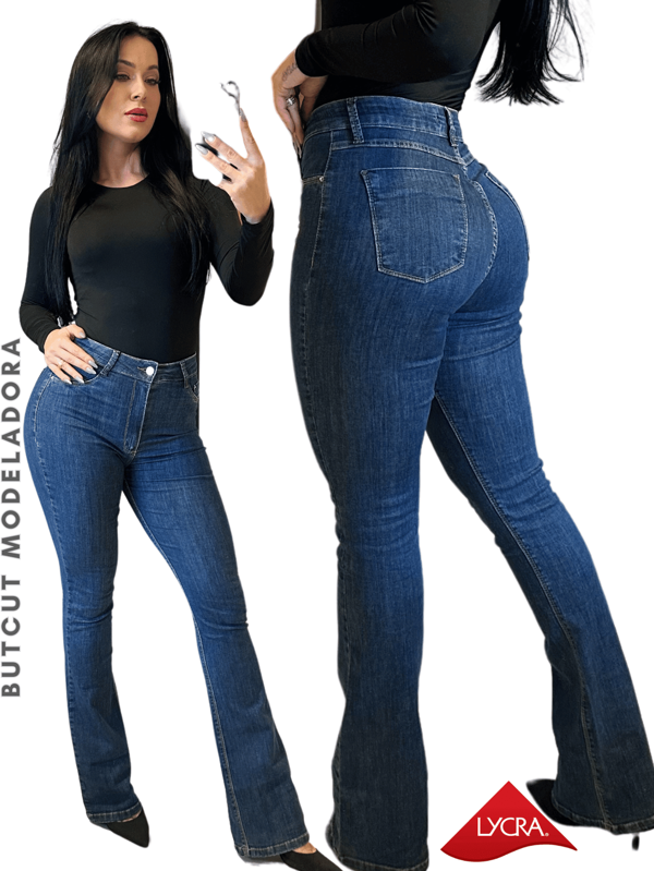 Divas Jeans Calça Jeans Feminina Pantalona Ajustada Tipo Flare Com Lycra