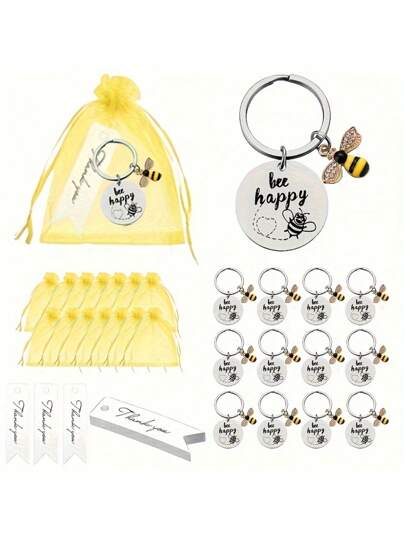 45pcs Stainless Steel Bee Keychain Set - Inspirational Yellow Theme Gifts For Party, Teachers Day, Graduation Day, Farewell, Thank You - Long-Lasting, Unique Souvenirs,
