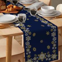 1PC Khăn trải bàn Giáng sinh, Khăn trải bàn hình bông tuyết mùa đông, Khăn trải bàn màu xanh navy dùng để trang trí cho các bữa tiệc trong nhà và ngoài trời - Màu xanh lam - Xem 5