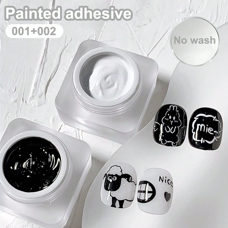 6g Black And White 3D Painted Gel Nail Pull Glue,All Colors Can Be Modulated,Nail Art Gel Liner Painting Polish, Suitable For DIY Nail Art Design - 彩色 - 查看 1