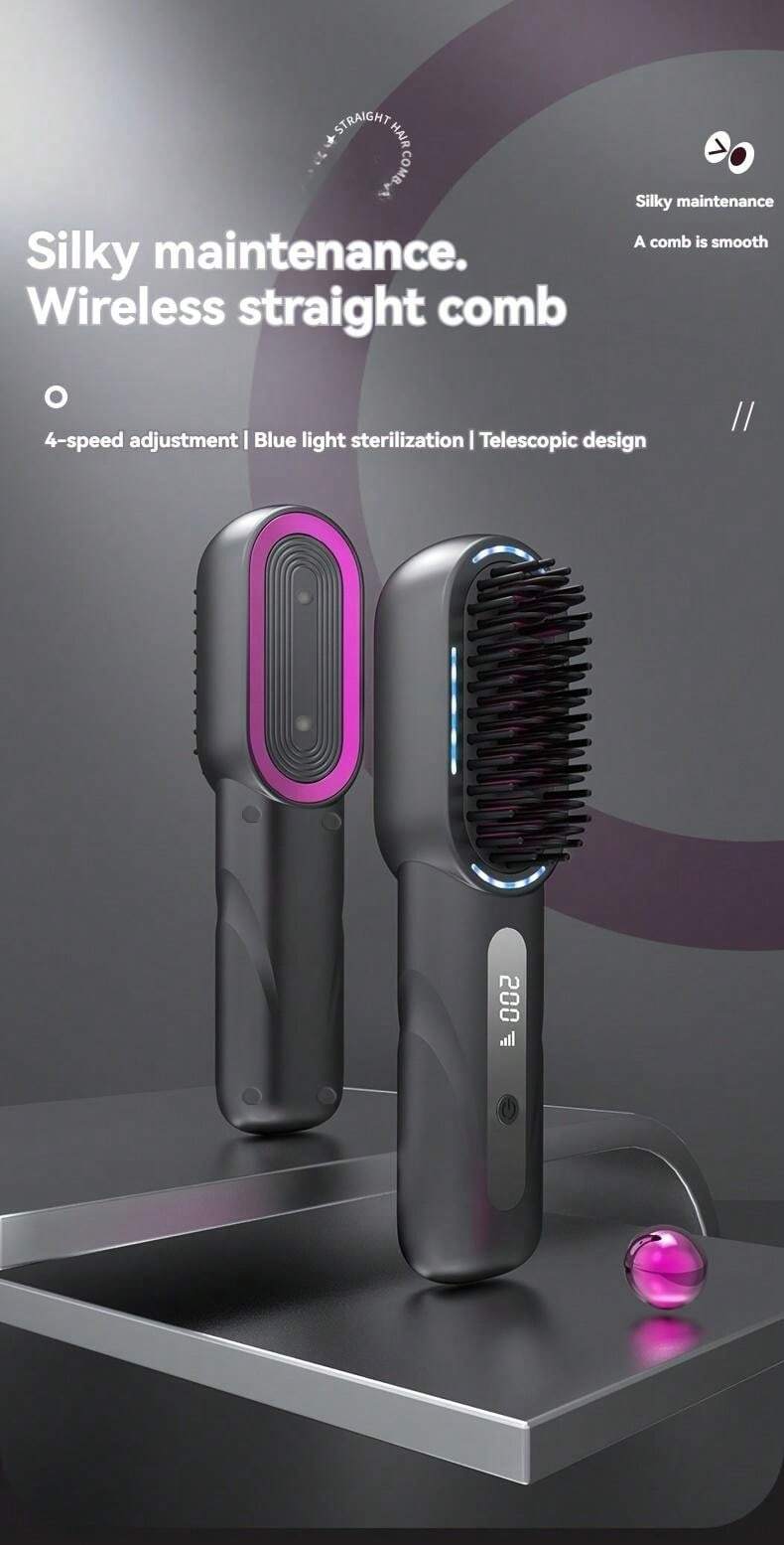 Wireless Hair Straightening Brush, Ceramic Hair Straightener Brush