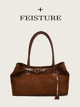 1 件 FEISTURE 仿麂皮手提包，大容量纯色成熟优雅女士手提包，复古风格公文包，适合女孩、女士、大学生、职场新人和白领，非常适合工作、商务、通勤和上学
