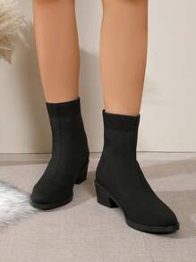 2024 New Winter Short Boots For Women, Autumn Riding Boots, Mid-Heel Slim Fit Mid-Calf Boots, Square Toe Thermal Lined Boots