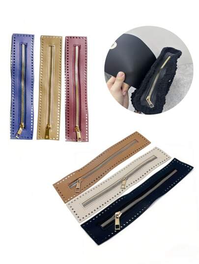 3 件/优雅 - 皮革拉链：耐用、双面、编织针线孔 - 完美米色、黑色和浅棕色