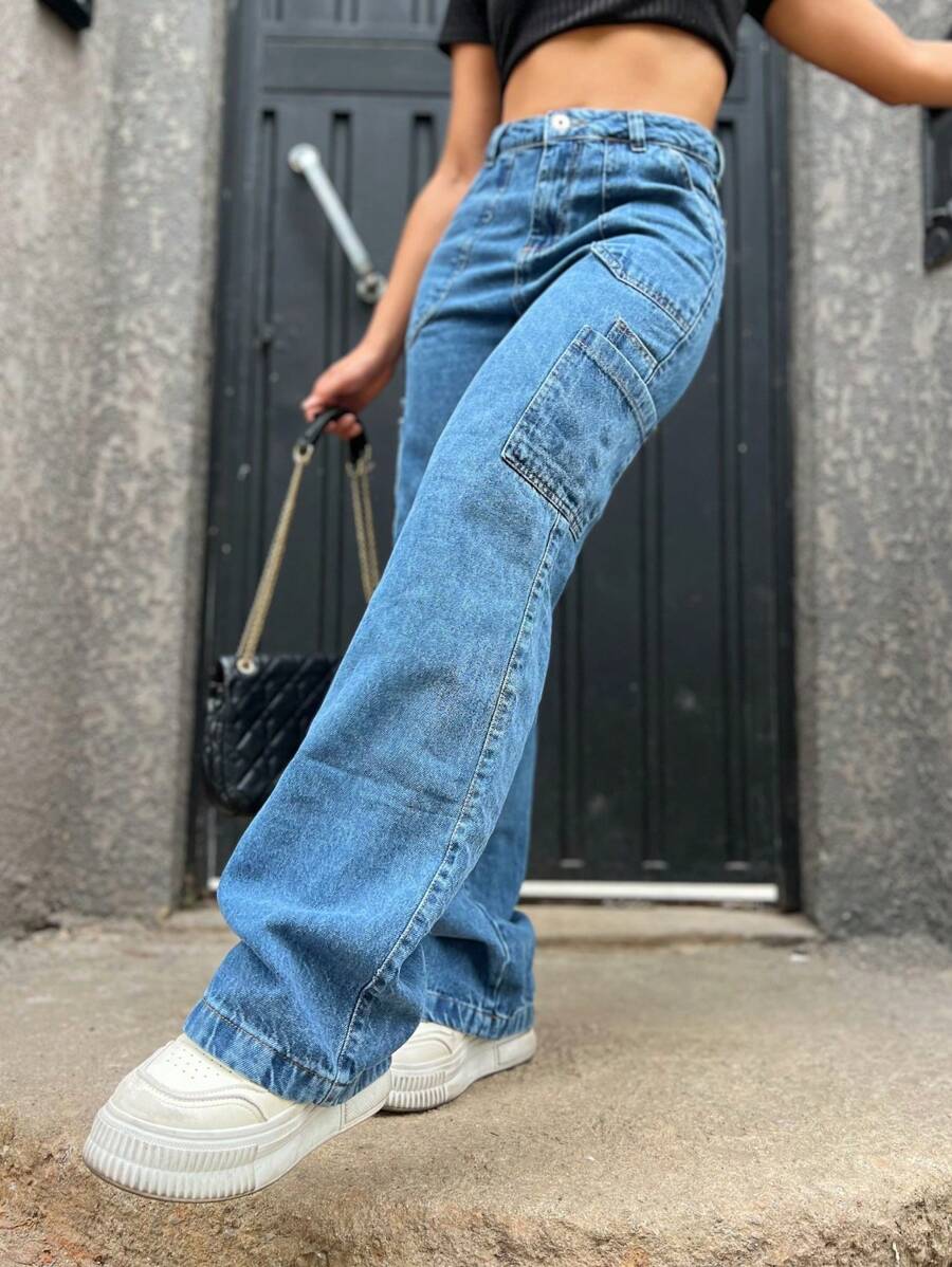 Wide Leg Jeans With Large Pockets Mode en ligne SHEIN FRANCE