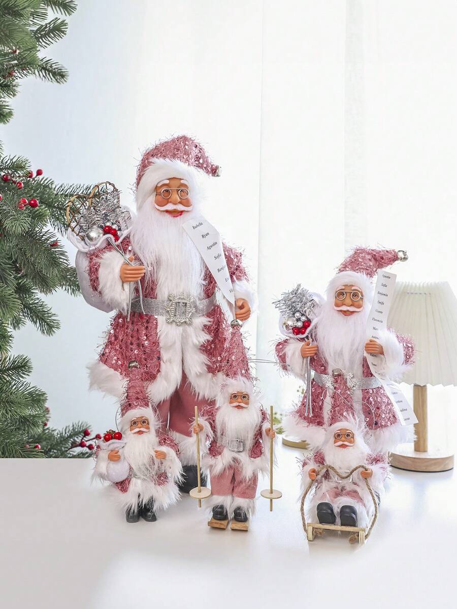 1 件粉色坐立圣诞老人雕像圣诞人物装饰悬挂圣诞树装饰品圣诞老人收藏品、雪橇圣诞老人、送礼圣诞老人、滑雪圣诞老人 - 粉色 - 查看 1