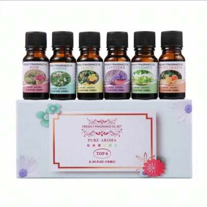 Kit 6 Aceites Esenciales Naturales Aromaterpia Humidificador, Kit 6 Aceites Esenciales Naturales Aromaterpia Humidificador, Aceites Esenciales para difusor de ambientador de coche, humidificador de aire, aromaterapia, 6 tipos de aceite soluble en agua para aliviar el estrés,