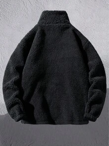 1件装 男童纯色休闲舒适羊羔绒外套，春/秋/冬 - 黑色 - 查看 2
