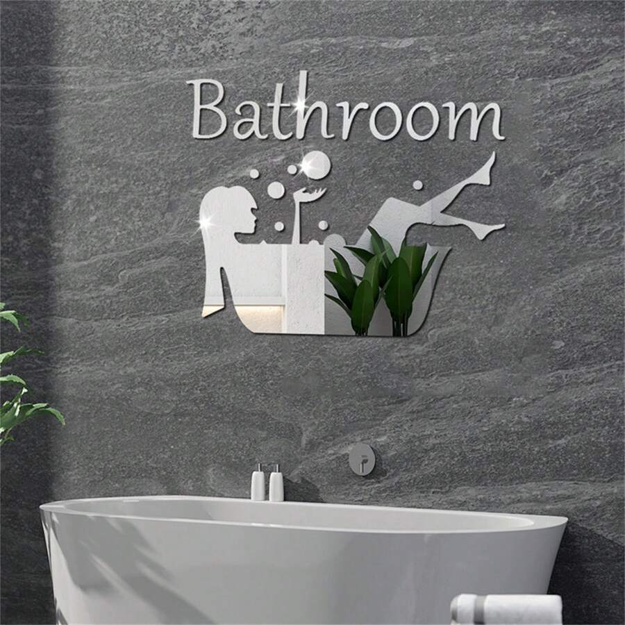 DIY Acrylic Mirror Enjoy Life Pattern And Bathroom Letter Sign - Self-Adhesive Wall Sticker, Suitable For Home And Bathroom Decor, Easy Installation Small Mirror Wall Decor Bath Rug Floor Carpet Fall Decor Bathroom Accessories