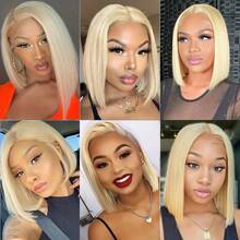 13x4 transparente 613 blonde Honigfarbe gerade Bob Spitzenfrontinets für Frauen, 180% Dichte brasilianisches Echthaarperücke blonde Bob Perücke, kurze gerade Spitzenfront Bob Perücke - Blonde - Übersicht 3