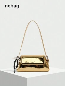 1 chiếc túi đeo vai bằng da PU màu trơn bóng cho nữ, túi đeo chéo thời trang, đựng vừa điện thoại, ví đựng mỹ phẩm, phù hợp với phụ nữ trưởng thành - Nhiều màu - Xem 5