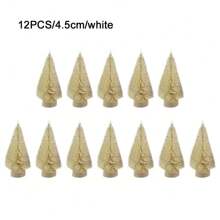 12pcs Mini Desktop Christmas Pine Tree Decoration Set, Includes Sisal Rope, Wooden Christmas Trees, Artificial Snow-Flocked Christmas Trees In Blue, Green, Gold, Silver & Olive Green Colors For DIY Party & Home Holiday Decor,Christmas - Small Christmas Tree - View 17