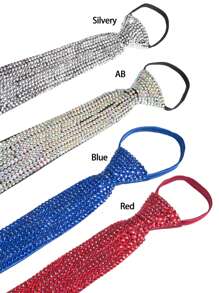 Gravata masculina com strass e glitter, ótima para casamentos, festas, fantasias e gravatas com lantejoulas e glitter (cor prata/AB/vermelho/azul)