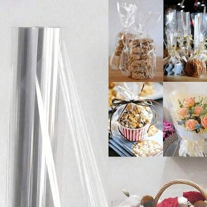 1pc/2pcs Transparent Flower Packaging Bag Waterproof Cellophane Opp Roll Film Printed Flower Packaging Paper Dustproof Plastic Bag Thickened Fruit Flower Basket Packaging Paper Roll Suitable For Various Packaging Linings