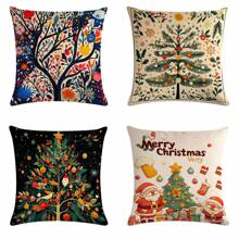 1 件圣诞树与元素 3D 印花装饰枕套，3 种尺寸适用于沙发、榻榻米装饰（不含枕芯） - 彩色 - 查看 1