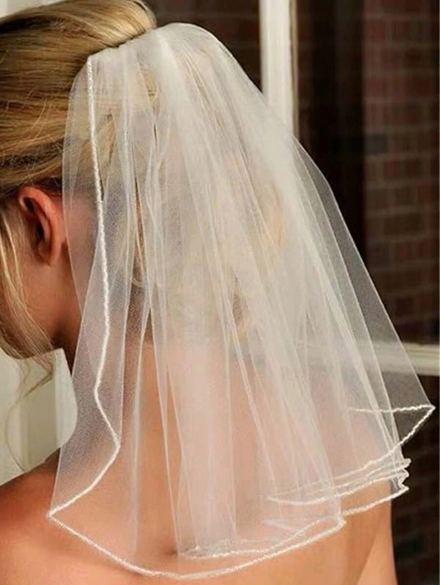 1pc Bridal Veil Wedding Short Style Simple Single-Layer Super Fairy Travel Photo Prop - White - View 1