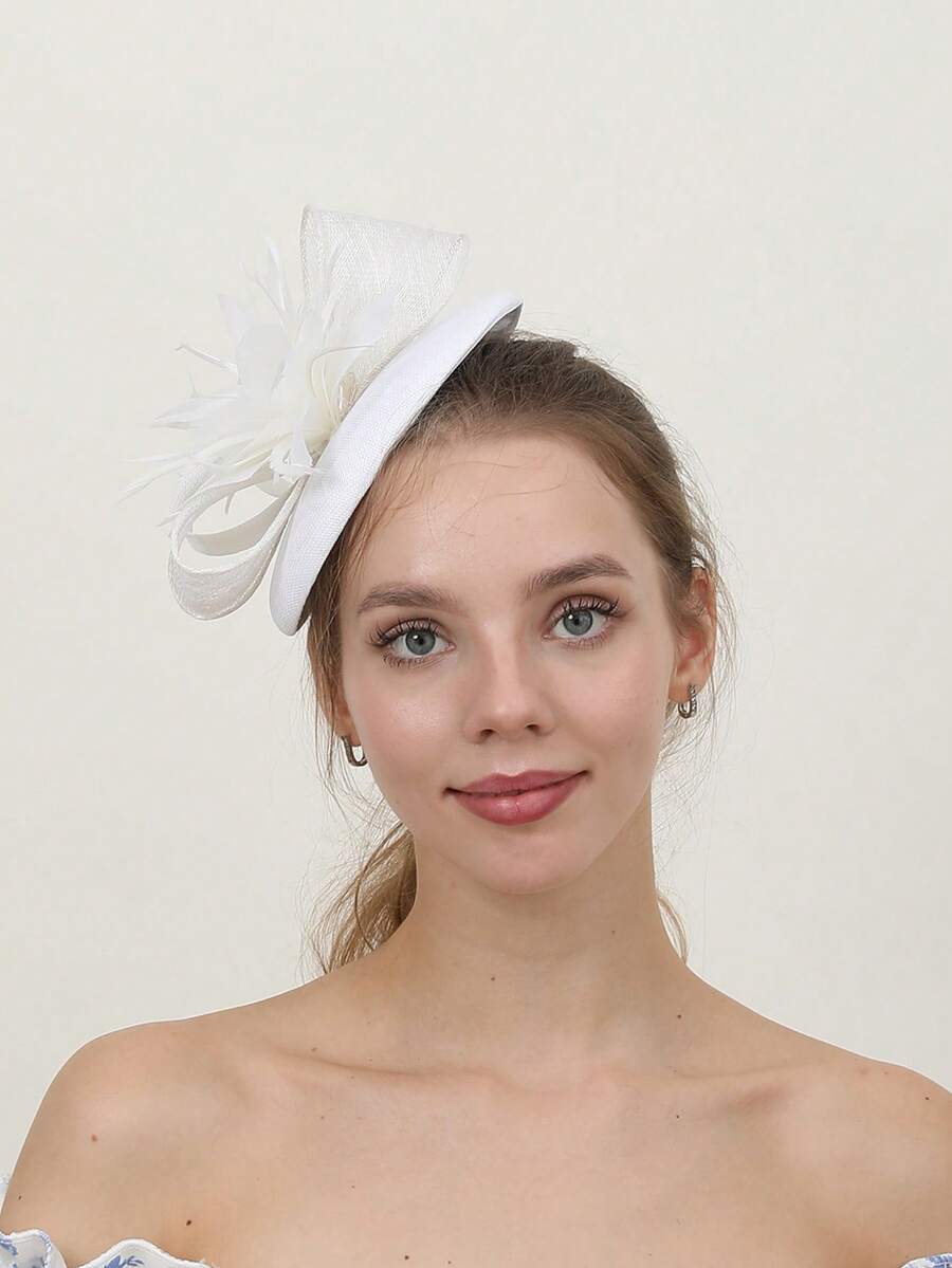 1pc Women Feather Flower Topper Derby Tiara Headband For Tea Party
