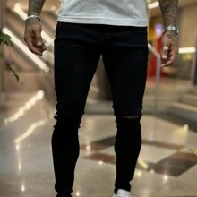 Men's Black Skinny Jeans With Ripped Knees Fashion Y2k Gringa - Black - View 1