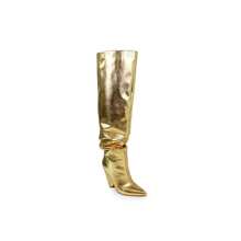 Metallic Pointed Toe Thigh High Boots Nano-2 Liliana - Emas - View 2