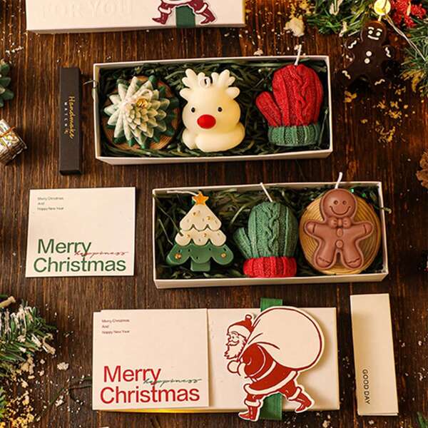 Conjunto de Velas Perfumadas em Formato de Homem de Gengibre, Árvore e Cervo, Decoração de Sala, Decoração Doméstica, Presentes, Decorações de Natal, Decoração de Sala de Natal, Presentes de Natal