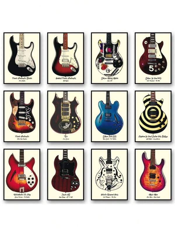 1pc Guitarra famosa Retro Música Rock Band Instrumento musical Pôsteres e impressões Impressão em tela Arte de parede Imagem para decoração de sala de estar Sem moldura, Decoração para casa, Decoração de quarto, Decoração de parede
