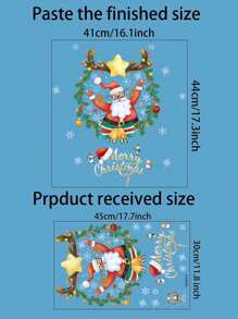 1pc Cartoon Santa Claus Wreath Sticker, Tree Design Glass Window Decals, Holiday Decorative Window Clings Baby Shower Family Decorations Gifts - Multicolor - View 3
