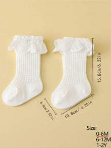 1pair Soft, Breathable, Solid White Princess Style Over-The-Knee Socks For Baby Girls