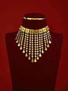 Yiyi Dubai-Inspirado Minimalista, Doce, Exagerado, Cobre Dourado Elegante e Luxo de Alta Qualidade Retro Grande Conjunto de Joias para Mulheres, Adequado para Passeios, Lazer, Festas, Encontros Diários, Natal e Outros Feriados. Inclui um Colar Longo Banhado a Ouro em Camadas e um Colar de Borlas em Camadas como um Presente para Mulheres, Namoradas, Pais, Etc.