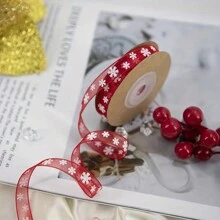 1 件圣诞装饰透明雪花图案丝带、礼品包装 DIY 配件泡沫印花欧根纱胶带（不含线轴） - 彩色 - 查看 9