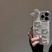 1 szt. Perłowy biały brokat kryształki Kt Stereo Bow Brin Brin Drop Kt, dobra wróżka dobra premium iPhone 16/15 /13/12/11 miękka 14promax Kto używa tak dobrze wyglądającej powłoki Kt Nadaje się do uprawiania sportu, wspinaczki, na zewnątrz i na kemping