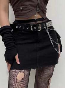 Damski nowy pasek skórzany w stylu punkowym z metalowym łańcuchem, modny dodatek vintage do dżinsów na lato, do szkoły