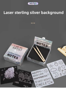 100 张炫彩刮刮画亲子互动玩具记事卡手工绘画 DIY 彩虹创意刮刮卡 - 彩色 - 查看 6