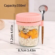 1 件装隔夜燕麦杯带勺子和盖子，便携式早餐牛奶杯，女士玻璃沙拉/酸奶杯 - 彩色 - 查看 9