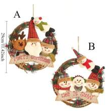 1 件圣诞雪人、圣诞老人、驯鹿和藤条花环装饰、万圣节、万圣节装饰 - 多色 - 查看 2
