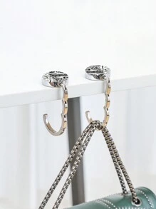 1pc Foldable Table Handbag Hook, Vintage Pattern, Unique Gift, Portable Table Bag Holder For Restaurants And Bars - Multicolor - View 3